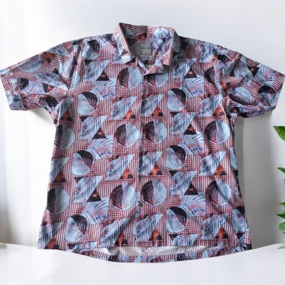 Stitch Note Shirt Mens Sz XXL Short Sleeve Egyptian Cotton Button Down Geometric
